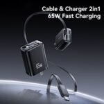 USAMS CC300 65W Fast Charger With Retractable USB-C / Type-C Cable, US Plug - Image 2