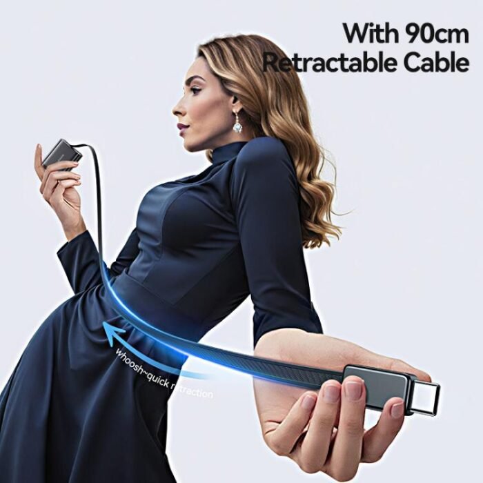 USAMS CC300 65W Fast Charger With Retractable USB-C / Type-C Cable, US Plug - Image 4