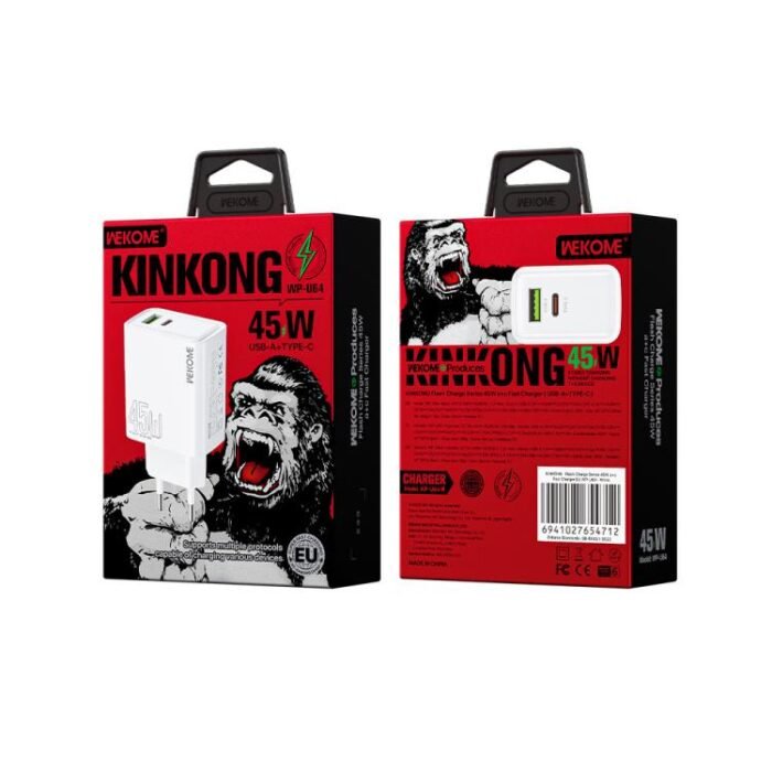 WK WP-U64 45W Kinkong Flash Charge USB+Type-C Port Fast Charger, EU Plug, UK Plug, US Plug - Image 3