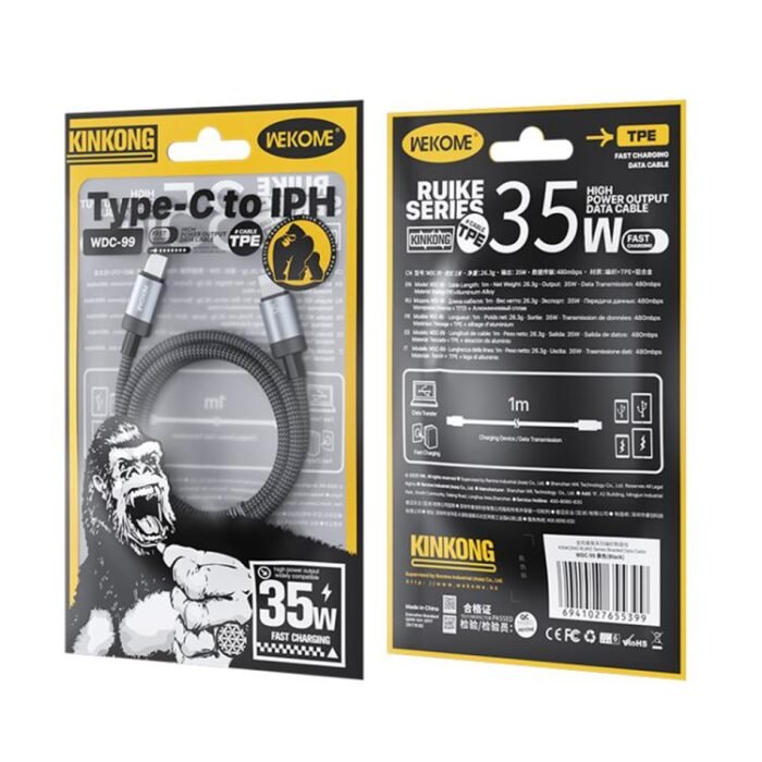 WK WDC-99 Kingkong Ruike Series 35W USB-C / Type-C to 8 Pin Braided Charging Data Cable, Length: 1m, Type-C to 8 Pin - Image 2