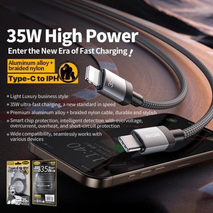 WK WDC-99 Kingkong Ruike Series 35W USB-C / Type-C to 8 Pin Braided Charging Data Cable, Length: 1m, Type-C to 8 Pin - Image 3